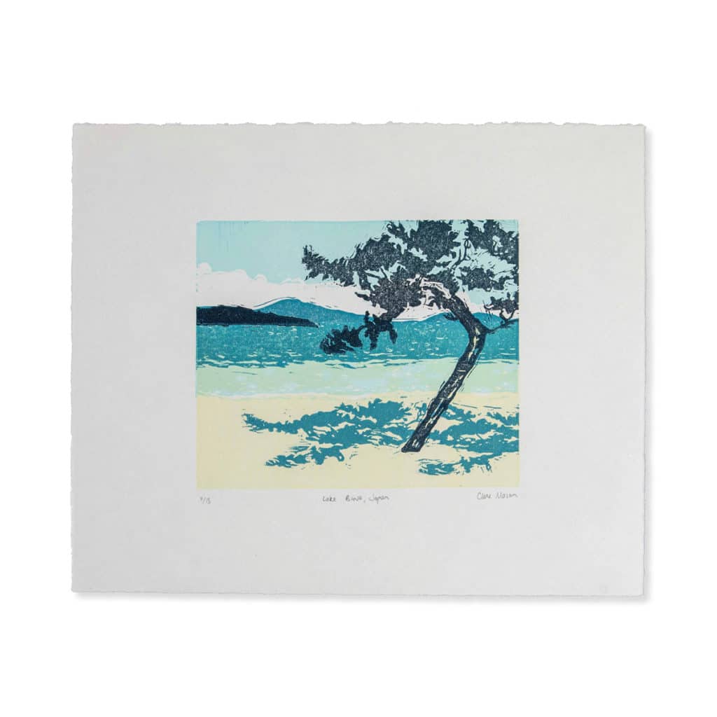 Clare Mason, Lake Biwa, Japan, Lino print, 26 x 32cm, €150