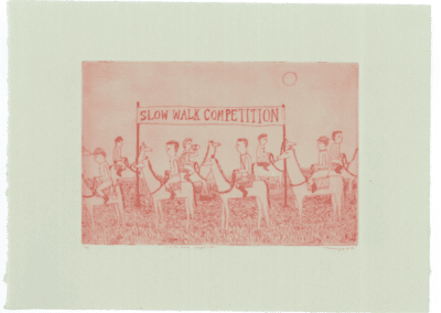 Slow walk competition, 2022, Etching and aquatint, Somerset paper Image size 14cm x 10cm Paper size 17cm x 23cm