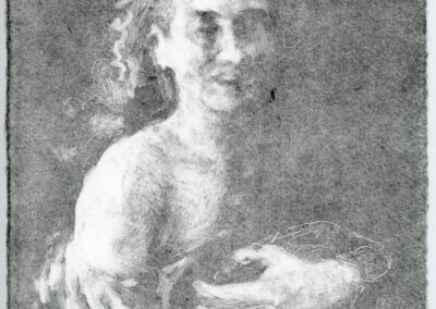 Caoimhe Dalton, Smiling woman holding a dead bird (ghost), Monotype (reworked ghost print), 22 x 18cm, €310